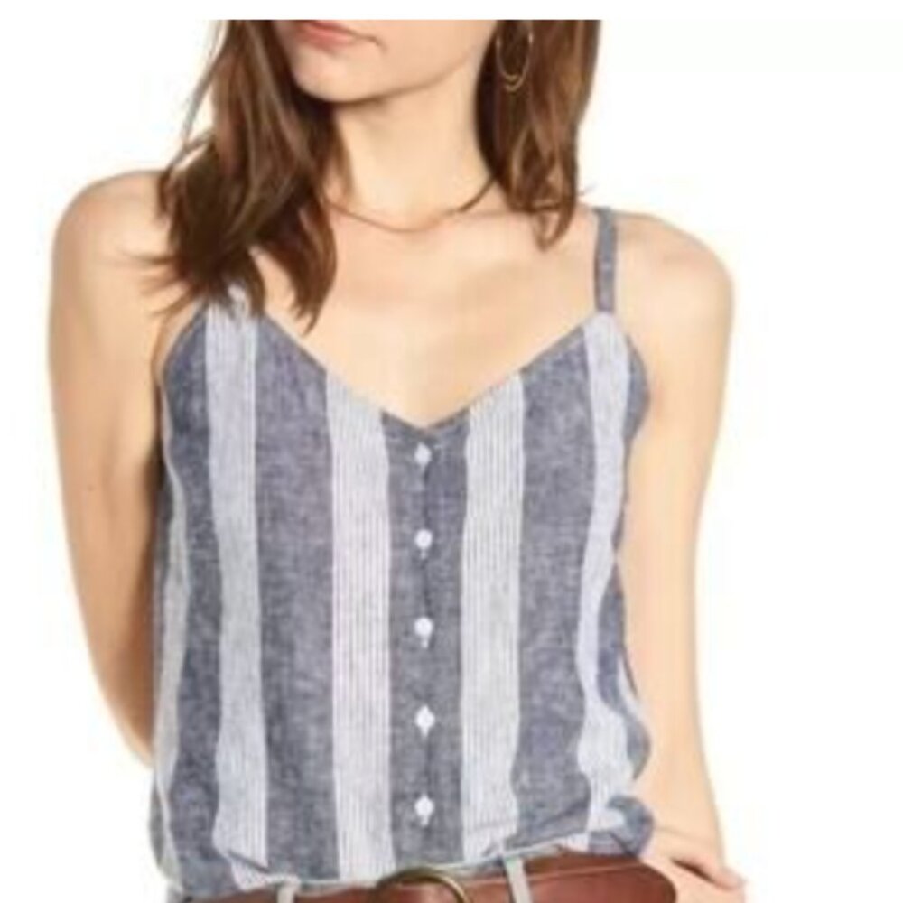 Treasure and Bond Navy and White Striped Button Front Camisole